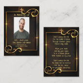 Memorial Keepake Classic Modernes Black Gold Visitenkarte (Vorne/Hinten)