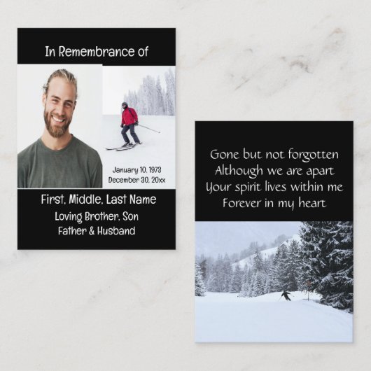 Memorial Keepake Cross Country Ski Visitenkarte (Vorne/Hinten)