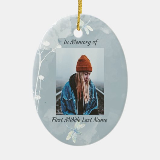 Memorial Keepake Dragonfly White Blume Keramik Ornament (Vorne)