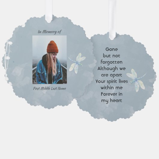 Memorial Keepake Dragonfly White Blume Ornament Karte (Vorderseite/Rückseite)