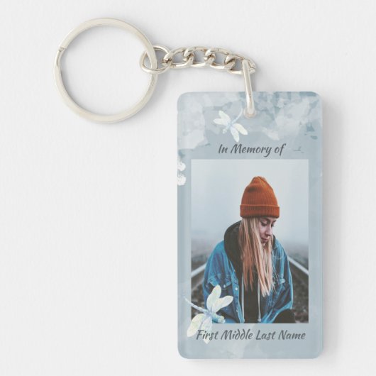 Memorial Keepake Dragonfly White Blume Schlüsselanhänger (Vorderseite)