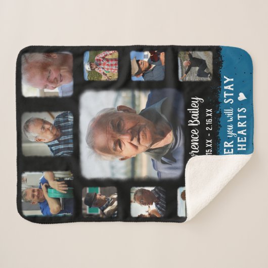 Memorial Keepake Edge Fade Foto Collage Bk Blue Sherpadecke (Vorderseite (Horizontal))