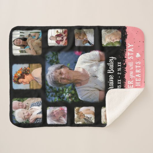 Memorial Keepake Edge Fade Foto Collage Bk Pink Sherpadecke (Vorderseite (Horizontal))