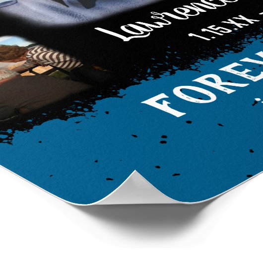 Memorial Keepake Edge Fade Foto Collage Blk Blue Poster (Ecke)