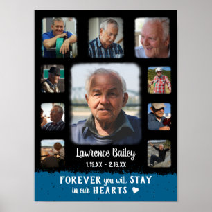 Memorial Keepake Edge Fade Foto Collage Blk Blue Poster