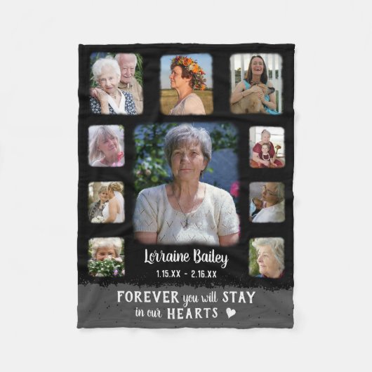 Memorial Keepake Edge Fade Foto Collage Blk Grau Fleecedecke (Vorderseite)
