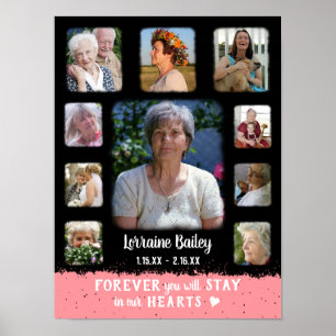 Memorial Keepake Edge Fade Foto Collage Blk Pink Poster