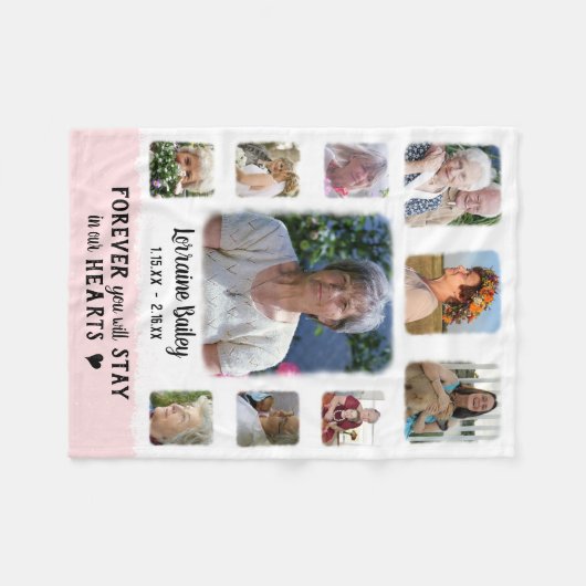 Memorial Keepake Edge Fade Foto Collage Rosa Fleecedecke (Vorderseite (Horizontal))