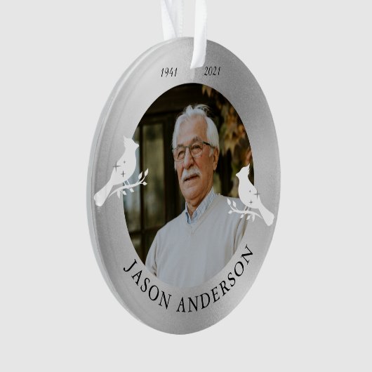 Memorial Keepake Kardinal Bird Imitats Silver Foto Ornament (Vorderseite)