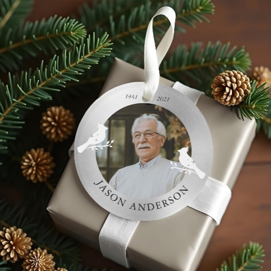 Memorial Keepake Kardinal Bird Imitats Silver Foto Ornament