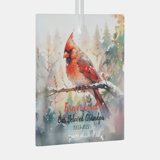 Memorial Keepake Kardinal Ornament Aus Glas (Vorderseite Rechts)