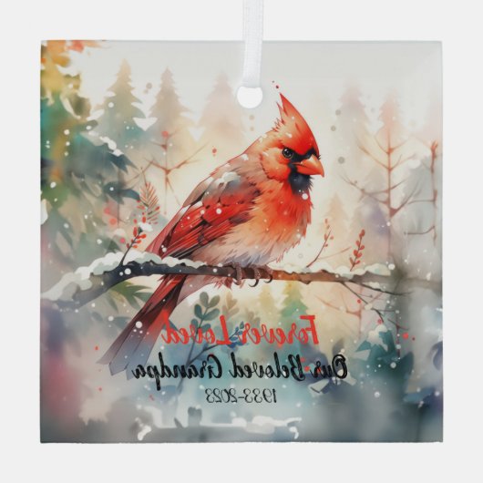 Memorial Keepake Kardinal Ornament Aus Glas (Rückseite)