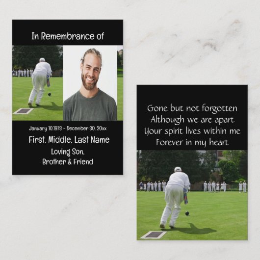 Memorial Keepake Lawn Bowling Visitenkarte (Vorne/Hinten)