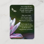 Memorial Keepake Memorial Dragonfly Lotus Blume Visitenkarte (Rückseite)