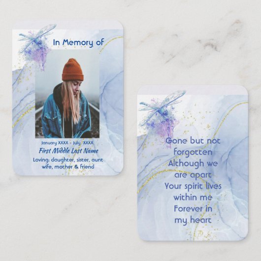 Memorial Keepake Memorial Dragonfly Visitenkarte (Vorne/Hinten)