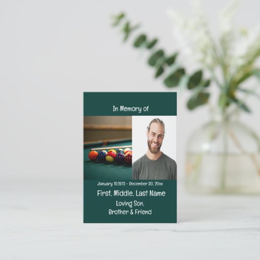 Memorial Keepake Pool Game Visitenkarte (Stehend Vorderseite)