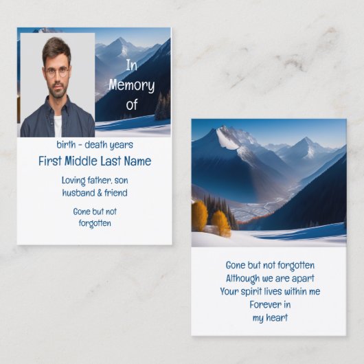 Memorial Keepake Schöne Berggipfel Visitenkarte (Vorne/Hinten)