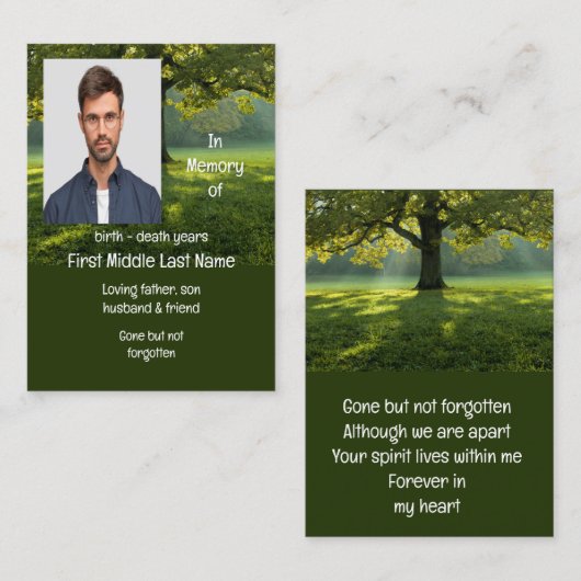 Memorial Keepake Schöne Shade Tree Rasen Visitenkarte (Vorne/Hinten)