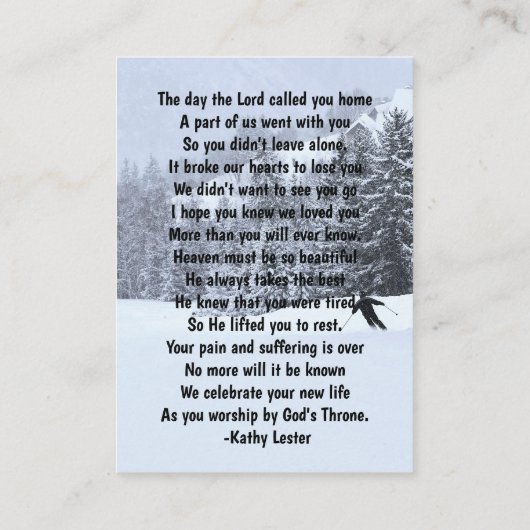 Memorial Keepake Skifahren Ski Snow Winter Ski Visitenkarte (Rückseite)