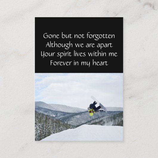 Memorial Keepake Snow Boarding Visitenkarte (Rückseite)