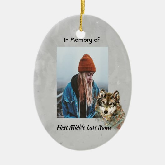 Memorial Keepake Wasserfarbe Wolf Tiere Keramik Ornament (Vorne)
