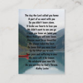 Memorial Keepake Wilderness Lake Canoy Visitenkarte (Rückseite)