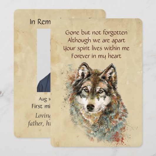 Memorial Keepake Wolf Wolves Tierart Einladung (Vorne/Hinten)
