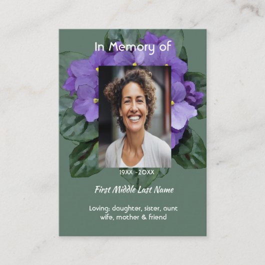 Memorial Keepsake African Violet Visitenkarte (Vorderseite)