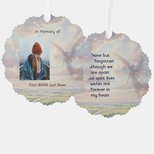 Memorial Keepsake Angel Sky Clouds Ornament Karte (Vorderseite/Rückseite)