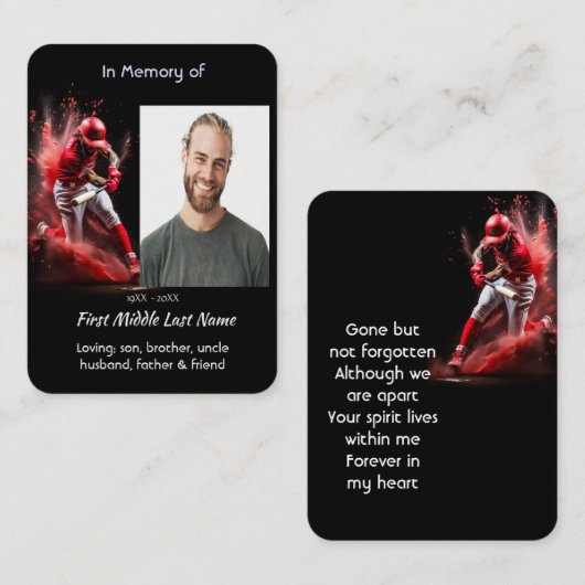 Memorial Keepsake Baseball Softball Visitenkarte (Vorne/Hinten)