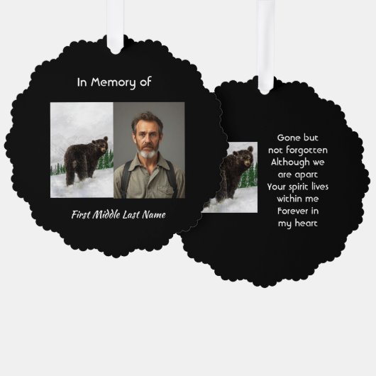 Memorial Keepsake Black Bear Animal Ornament Karte (Vorderseite/Rückseite)