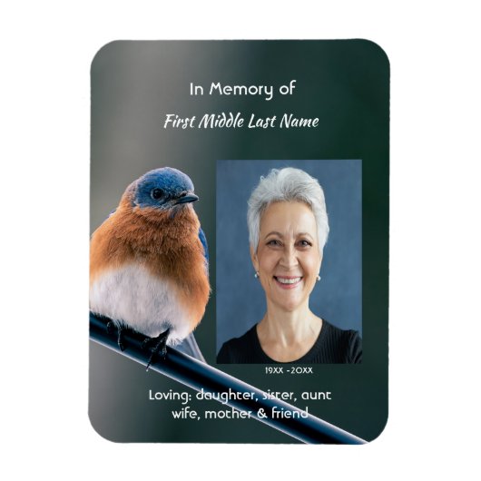 Memorial Keepsake Bluebird Garden Bird Magnet (Vertikal)
