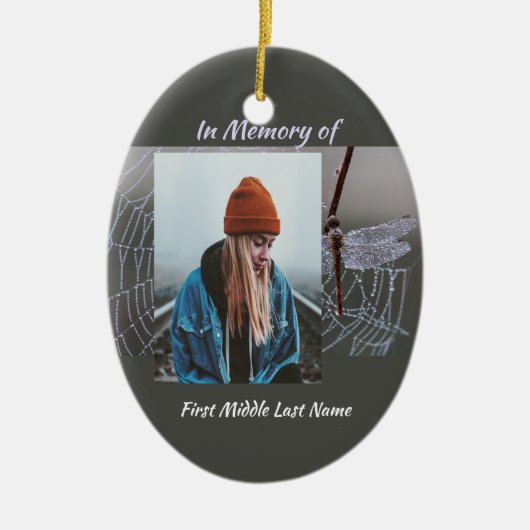 Memorial Keepsake Card Dragonfly Dewdrops Keramik Ornament (Vorne)