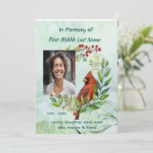 Memorial keepsake Cardinal Bird Einladung (Stehend Vorderseite)