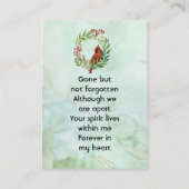 Memorial Keepsake Cardinal Bird Visitenkarte (Rückseite)