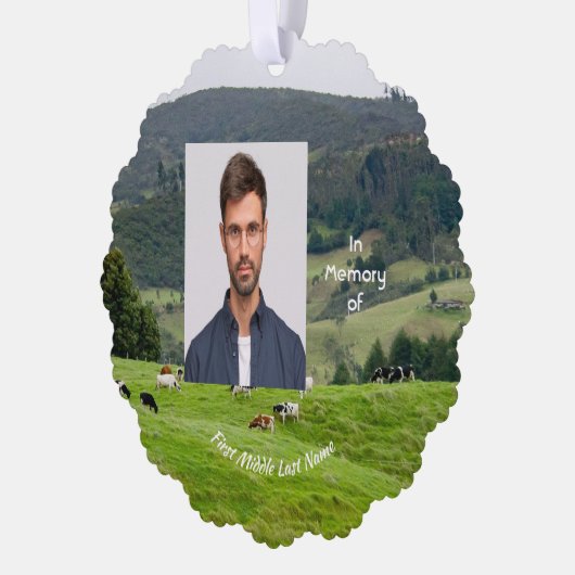 Memorial Keepsake Cattle Farm Landscape Ornament Karte (Links)