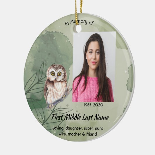 Memorial Keepsake Cute Owl Bird Keramik Ornament (Links)