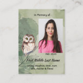 Memorial Keepsake Cute Owl Bird Visitenkarte (Vorderseite)