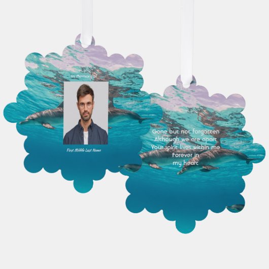 Memorial Keepsake Dolphins Underwater Ocean Ornament Karte (Vorderseite/Rückseite)