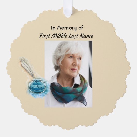 Memorial Keepsake Feather Pen Ornament Karte (Vorderseite)