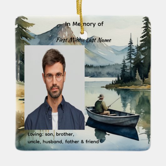 Memorial Keepsake Fishing Lake in Boat Keramikornament (Vorderseite)