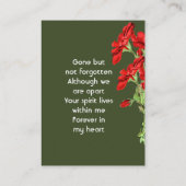 Memorial Keepsake Geranium Flower Visitenkarte (Rückseite)