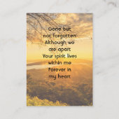 Memorial Keepsake Golden Sunrise  Visitenkarte (Rückseite)