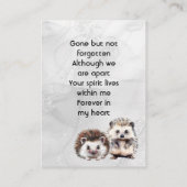 Memorial Keepsake Hedgehog Children Visitenkarte (Rückseite)