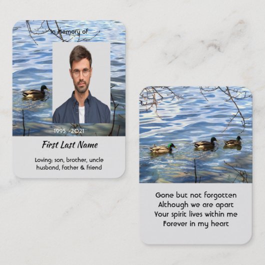 Memorial Keepsake Lake Ducks Birds Visitenkarte (Vorne/Hinten)
