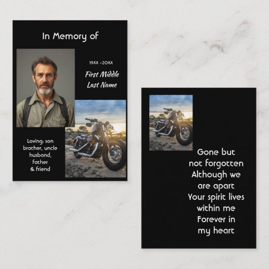 Memorial Keepsake Motorcycle Chopper Visitenkarte (Vorne/Hinten)