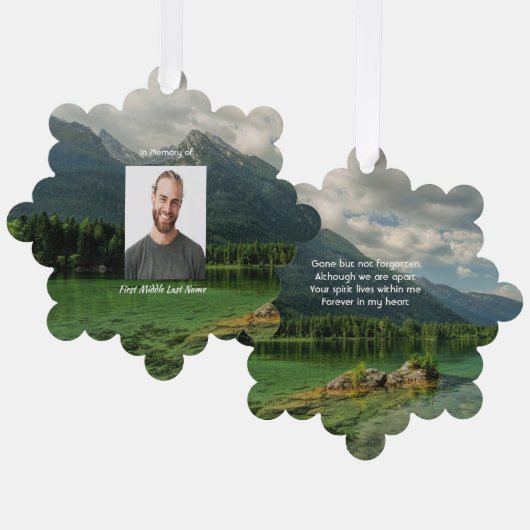 Memorial Keepsake Mountain Lake Landscape  Ornament Karte (Vorderseite/Rückseite)