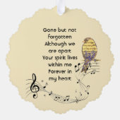 Memorial Keepsake Music Bird Ornament Karte (Rückseite)