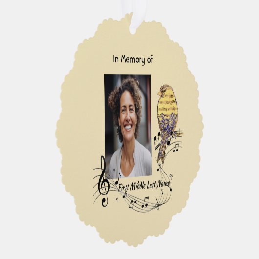 Memorial Keepsake Music Bird Ornament Karte (Rechts)