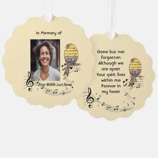 Memorial Keepsake Music Bird Ornament Karte (Vorderseite/Rückseite)